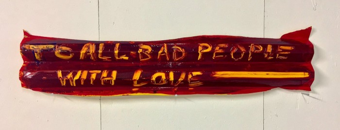 Adriano Costa, FreeBeer (To All Bad People With Love), 2017, acrylic on found object